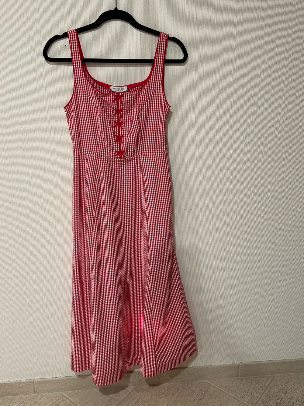 Rachel Zoe women’s red and white cotton gingham midi sundress in size 4